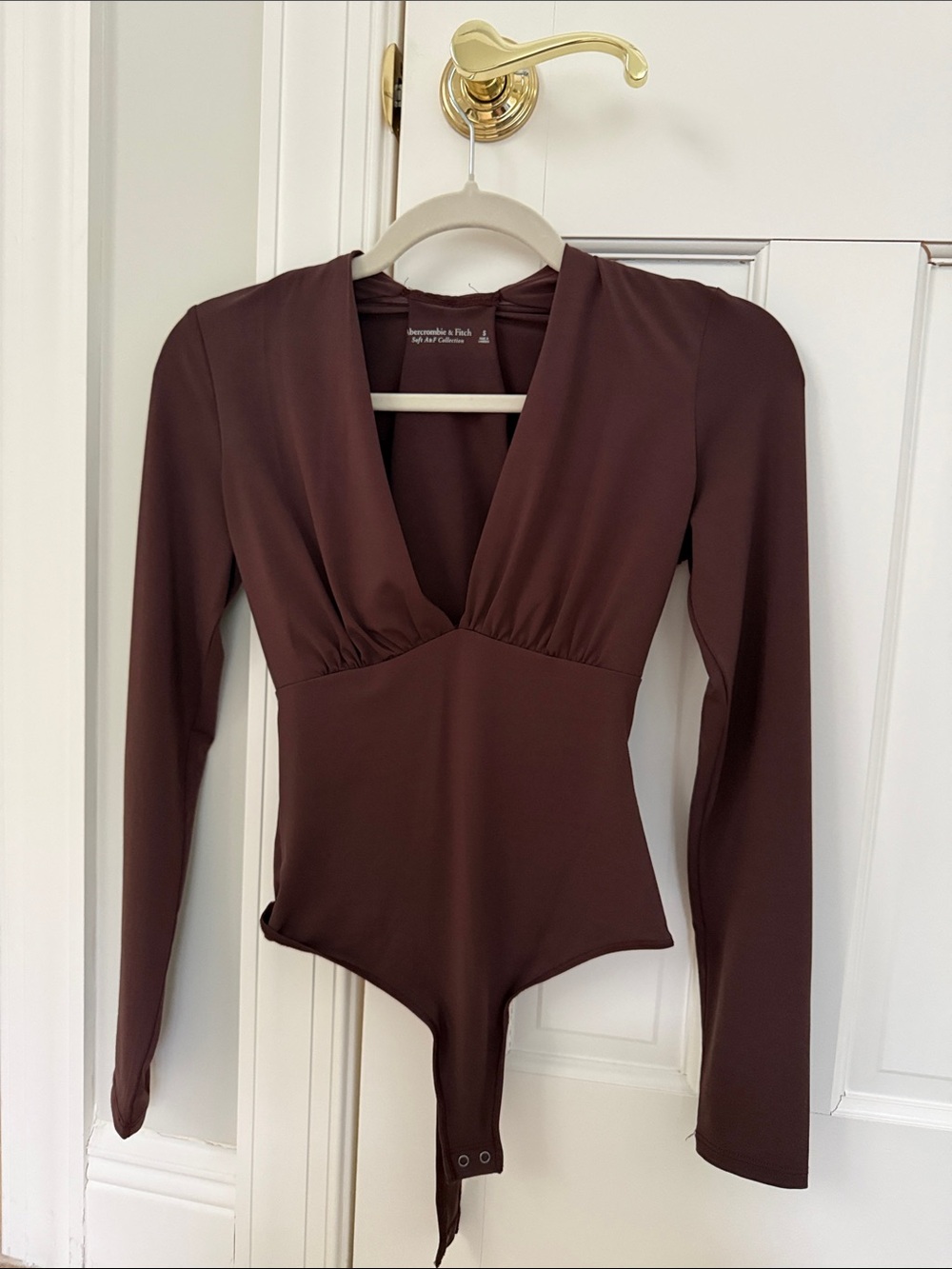 Abercrombie & Fitch Soft A&F Collection Long Sleeve V-Neck Bodysuit Brown Small